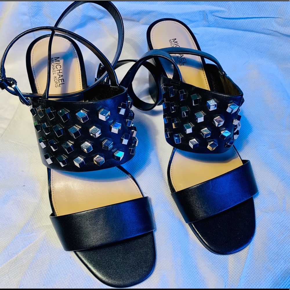 Michael Kors Valencia Studded Leather Block Heel - Picture 3 of 5
